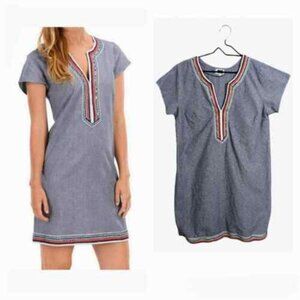 Mud Pie Cotton Blue Chambray Mini Dress Short Cap - S